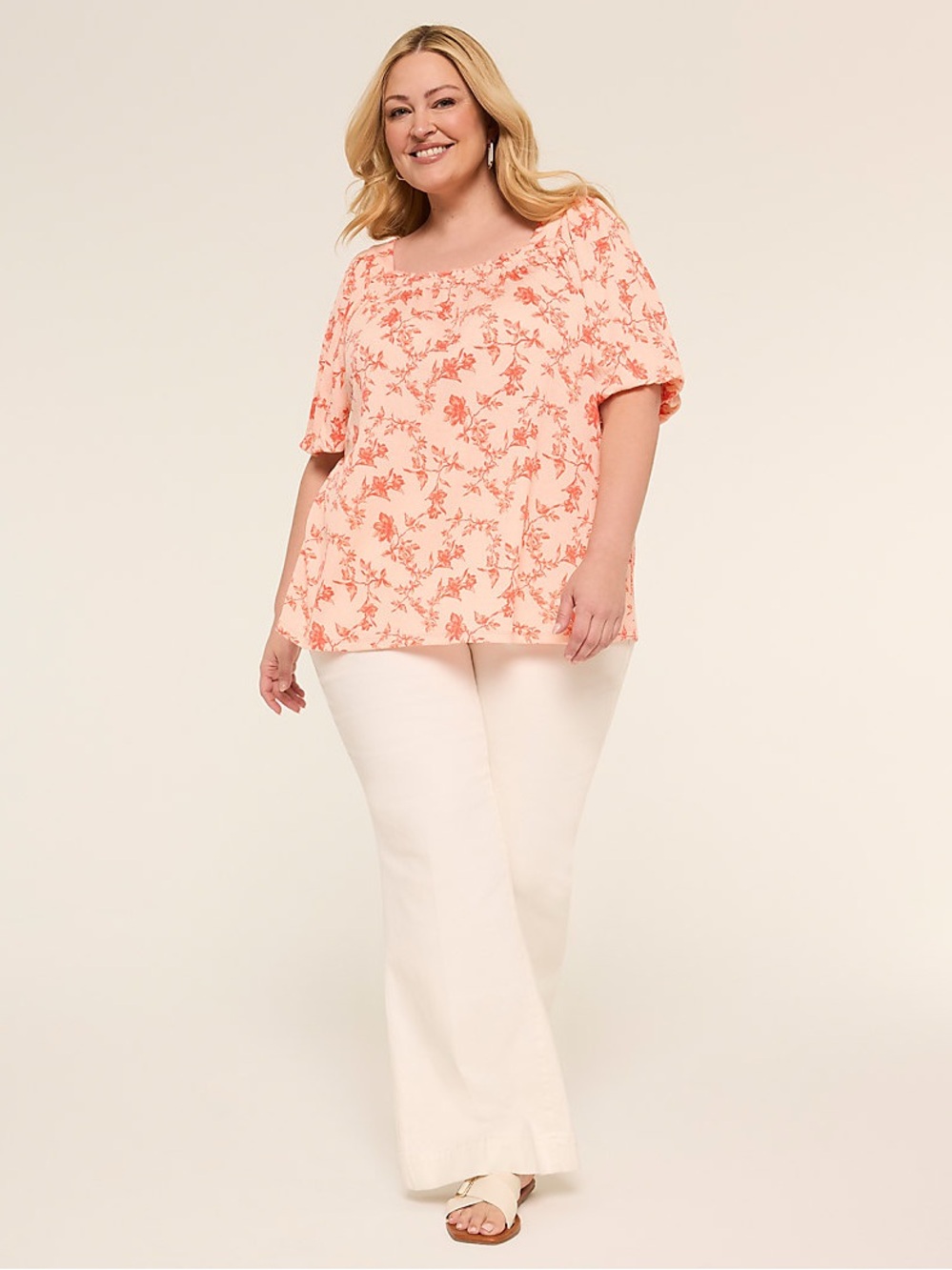 Lane Bryant Gauze floral bubble-sleeve square-neck top